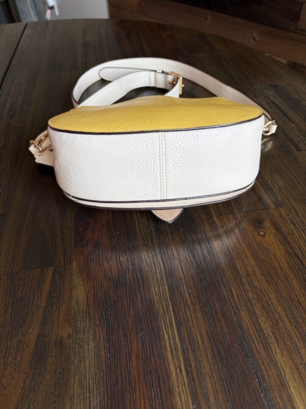 Coach Georgie Yellow and Chalk Pebble Leather Crossbody Saddle Bag - Picture 3 of 13